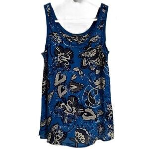 Michael Stars Tank Top Womens Blue Black White Floral Silk Ribbon Trim Size XS